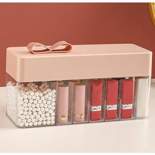 Dustproof Acrylic Makeup Organizer for Cotton Pads/Swab/Beauty Blender Storage Box Bowknot Lid Lipstick/Nail Polish Organizer