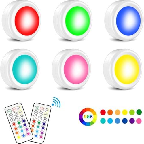 RGBW 13 Colors LED Under Cabinet Light Dimmable Touch Sensor Wardrobe Closet Night Light Puck Light with Remote Controller