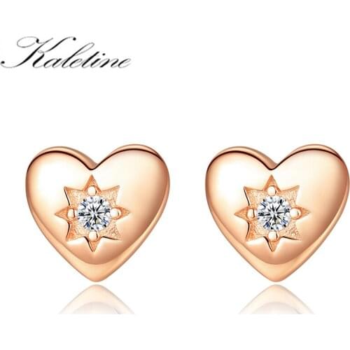 KALETINE Hearts 925 Sterling Silver Stud Earrings Cute Love Shape Design Charm Star Zircon Valentines Day Gift For Girl