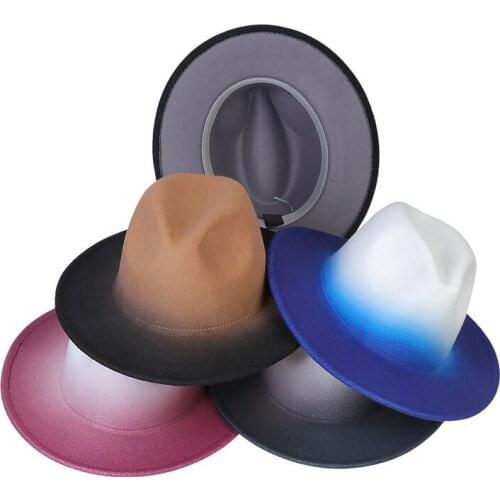 Fedora Hat Women Wedding Fedora Hat Men Woolen Hat Gradient Color Fashion Street Style Felt Hat Autumn Winter Big Brim