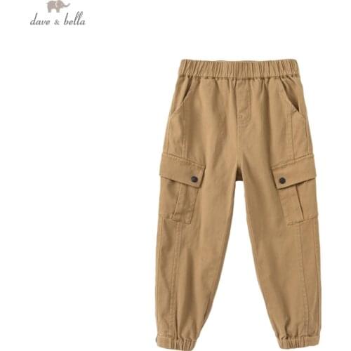 DKY19970 dave bella autumn 5Y-13Y kids boys fashion floral pockets pants children boutique casual full-length pants