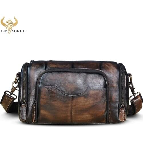 Natural leather Men Vintage Shoulder crossbody Messenger Bag Designer Mochila University College Book School Student bag b258