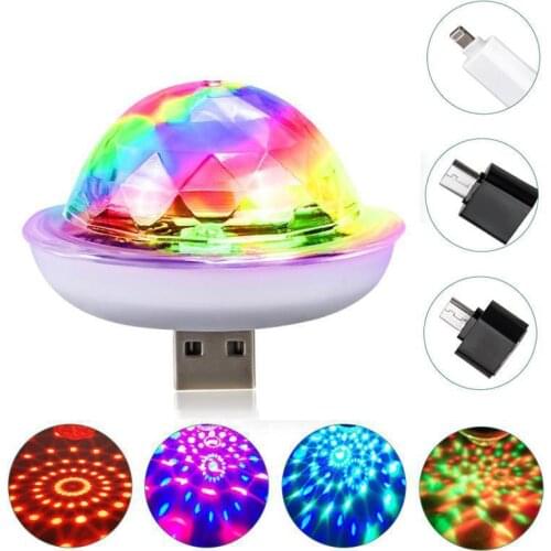 LED RGB Disco Stage Light DC 5V USB Magic Ball Light Sound Activated for Mobile Phone Party Family Decoration