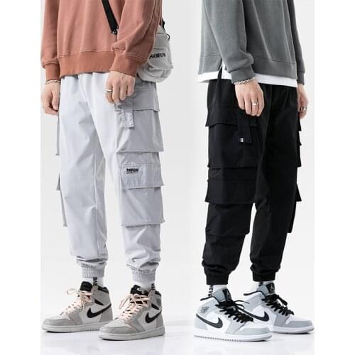 Streetwear Ribbons Harem Joggers Men Cargo Pants 2020 Hip Hop Casual Pockets Track Pants Male Harajuku Fashion Trousers
