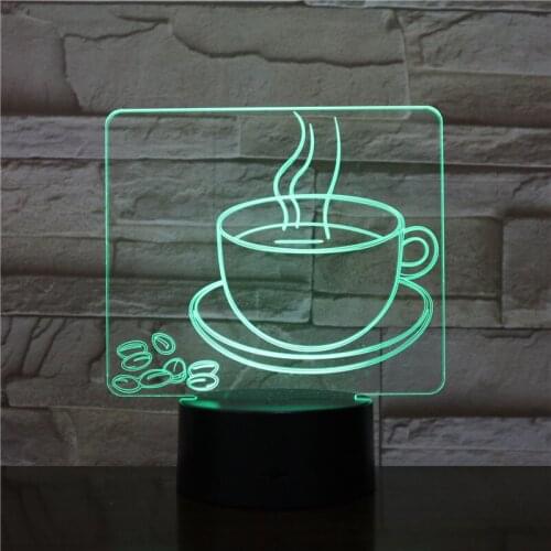 3D Visual Table Lamp 7 Color Changing Hot Coffee Cup NightLight LED Bedside Light Fixture Gifts Sleep Lighting Restaurant Decor