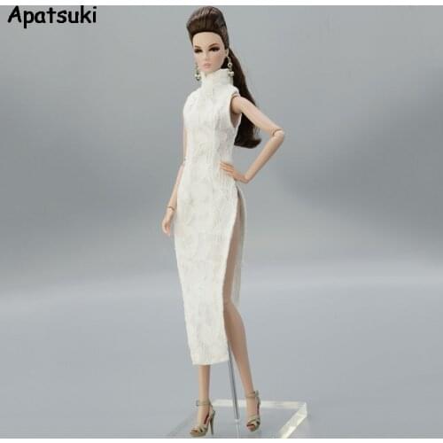 High Quality White Lace Fashion Girl Doll Clothes For Barbie Doll Dress Chinese Traditional Qipao Clothing 1/6 Doll Accessories