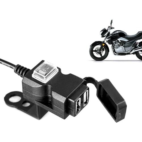 Dual USB Port 9V-24V Motorcycle Handlebar Charger Socket 5V 3.1A with Switch & double Mounts Waterproof For Phone Mobile