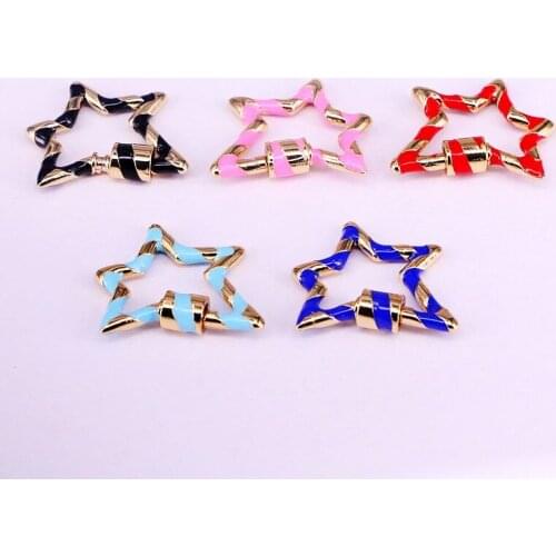 10PCS, Enamel Star Jewelry Clasps Copper Connector Lock Carabiner For Jewelry Making Findings
