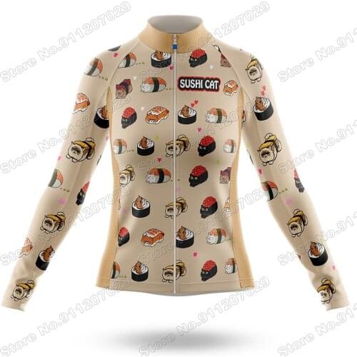 2021Sushi Cat Women Cycling Jersey Long Sleeve Cycling Clothing Race Road Bike Shirts Bicycle Tops MTB Uniform Maillot