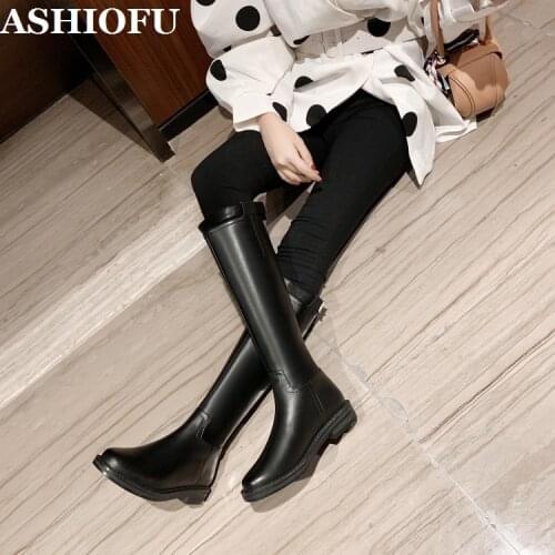 ASHIOFU New Handmade Womens Flats Boots Real Leather Night-club Mid-calf Boots Evening Party Dress Fashion Half Boots Shoes