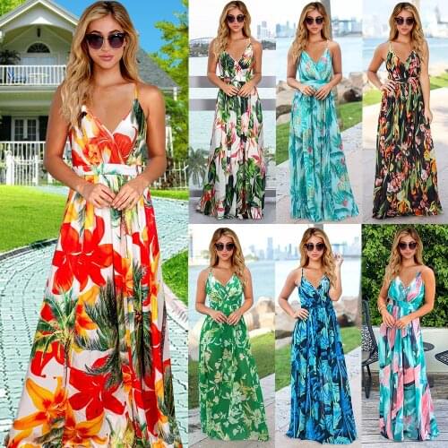 Womens Dress Spring and Summer New Sexy Floral Suspender Butterfly Beach Skirt 2XL Seven Colors Sleeveless Summer dress Robe