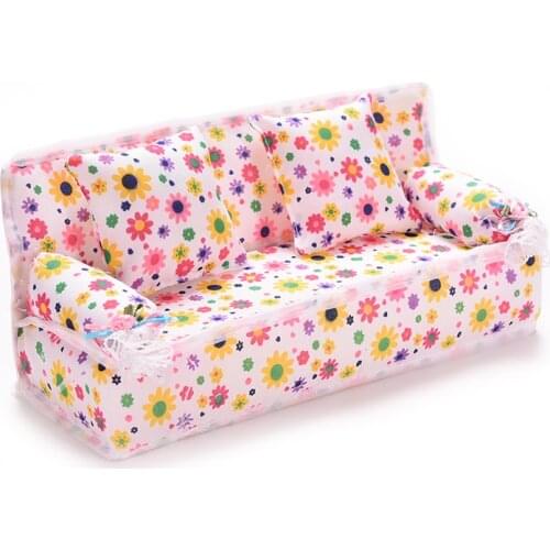 1Set Cute Miniature Flower Cloth Sofa With 2 Cushions For Doll Kids Play House Toys Doll House Furniture
