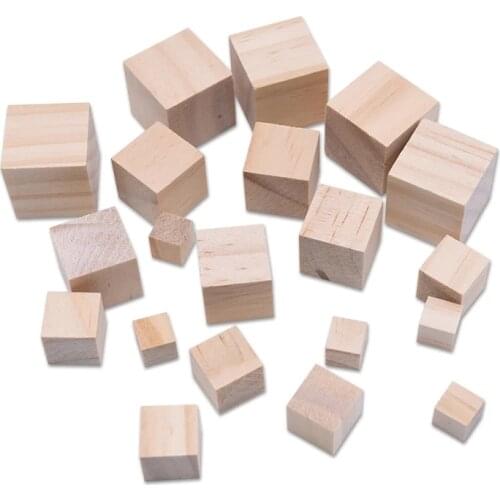 10/20/50P Unfinished Blank Woodwork Mini DIY Wooden Square Blocks 1/1.5/2/2.5cm Wood Cubes Math Making Craft DIY Projects Gifts