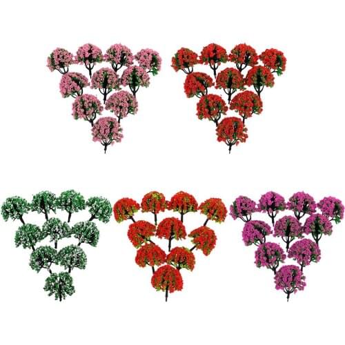 10pc 1:200 Train Railroad Scenery Landscape Model Trees HO Scale w/ Flowers