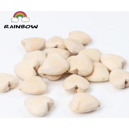 Natural Wood Color Heart Wooden Material Spacer Beads For Kids Jewelry Making 20x21mm 20 pcs