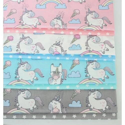 160cm*50cm Cute Pink White Grey Aqua rainbow cone unicorn stars fabric for baby cotton fabric DIY bedding cushion patchwork sewi