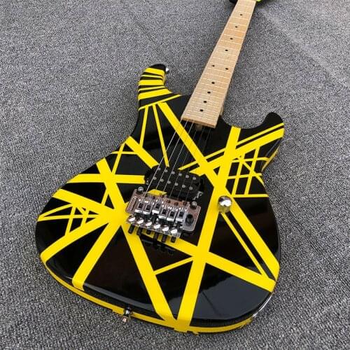 2020 new yellow 6-string electric guitar, 5150 guitar gold stripe black paint, K guitar postage