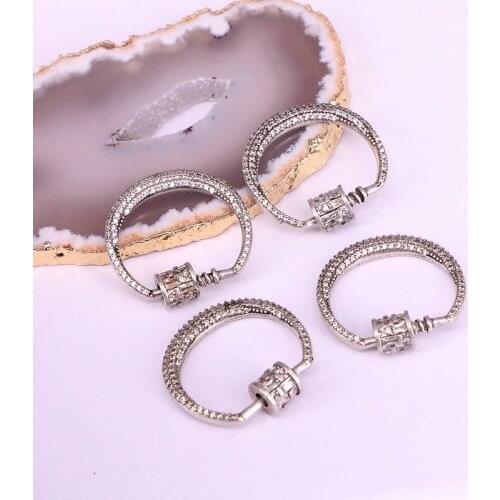 6PCS, Antique Silver color CZ Micro Pave D Shaped Crystal Zirconia Clasp Antique Lock Carabiner Pave Lock Jewelry Fittings