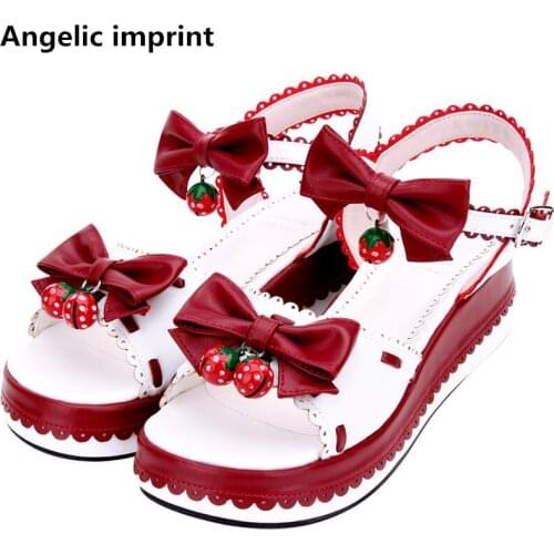 Angelic imprint woman mori girl lolita cosplay shoes lady trifle heel wedges pumps women princess summer dress sandals 33-47 bow