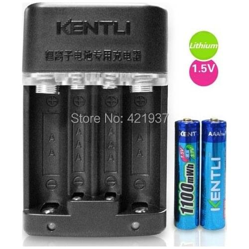 Free shipping KENTLI 2pcs1.5v AAA battery 1100mWh AAA rechargeable li-ion polymer lithium battery + Intelligent Fast Charger