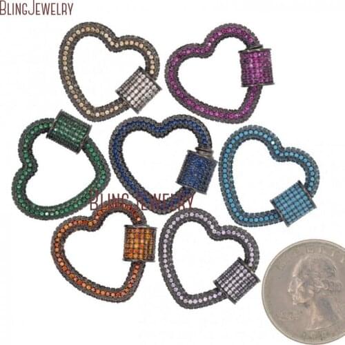 Stoned Heart Lock Gunmetal Clasp CZ Micro Pave Screw Clasp Lock Carabiner Pave Lock 25x22mm FC30226