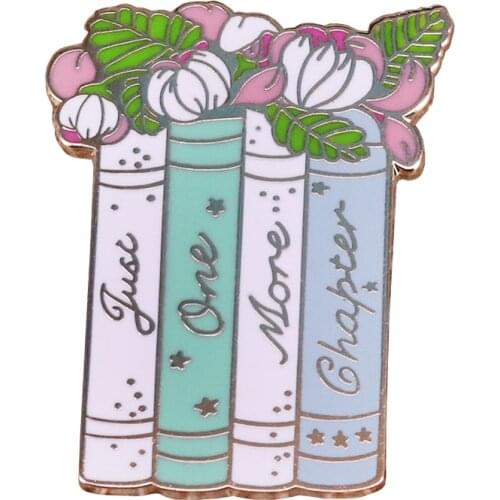 Just one more chapter pin magical pastel book brooch flowers art badge literary jewelry bookish Introvert gift