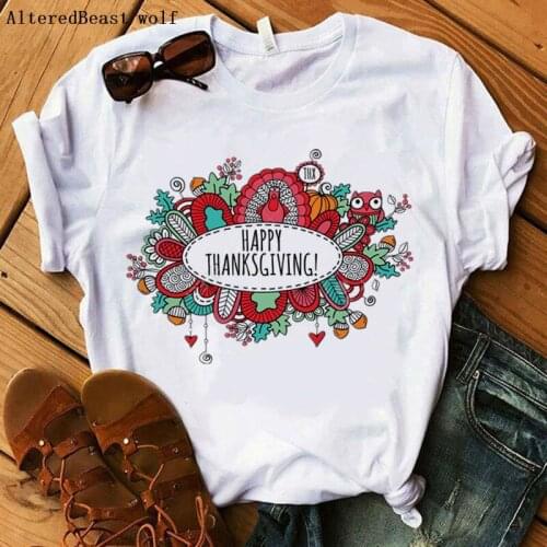 THANKSGIVING printed white t shirt Women fashion funny short sleeve Thanksgiving Tops clothes women thanksgiving t shirt femme