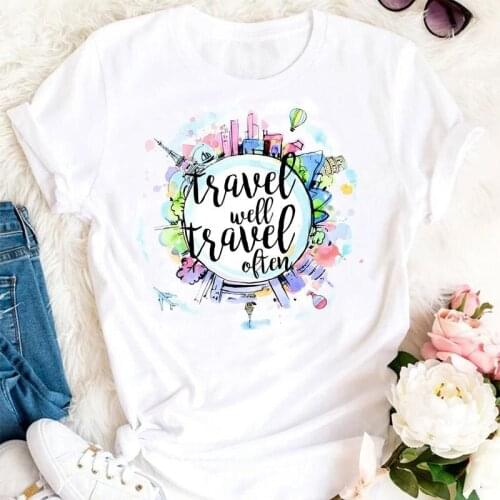 Women Summer Watercolor Travel Cute 90s 2021 Trend Cartoon Clothes Tshirts Fashion Stylish T Top Lady Print 2021 Tee T-Shirt