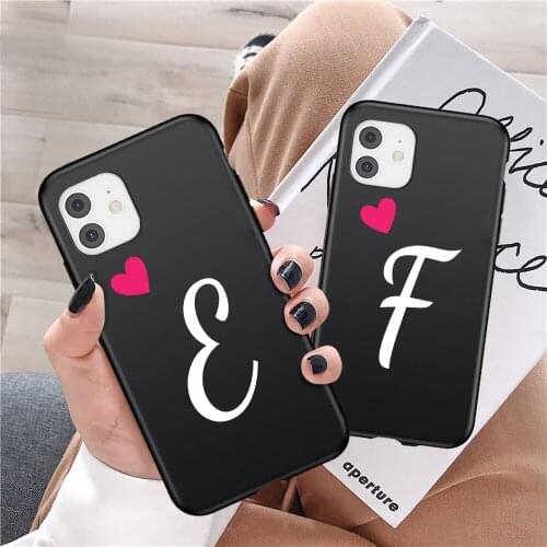Customized Initial Letter A Z Phone Cover For iPhone 11 12 Pro Max Mini X XR XS Max 7 8 Plus SE 2020 Love Heart Soft TPU Coque