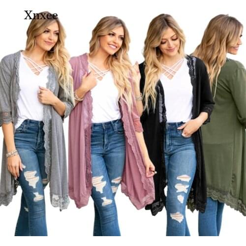 Women Fashion Lace Patchwork Cardigan Versatile Jacket 2021 Spring Summer New Casual Coats Loose Straight Cover Up Slim Clothing