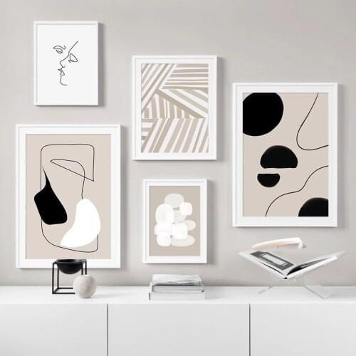 Modern Abstract Line Art Beige Black Minimalist Home Decoration Canvas Painting Poster Print Wall Pictures Living Room Interior