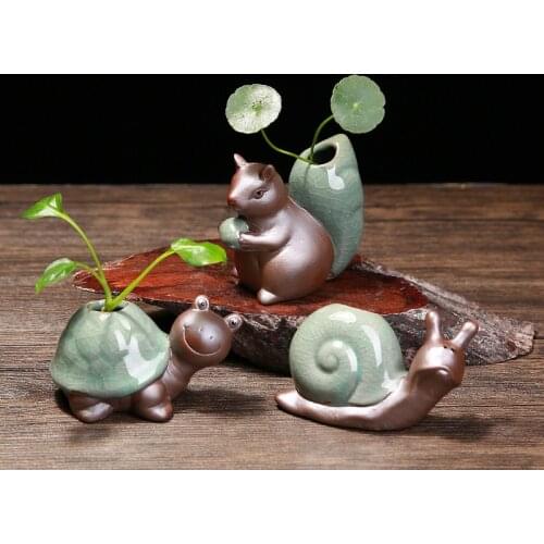 Creative Little Tortoise Ceramic Small Vase Hydroponic Flower Kiln Glazed Living Room Dried Flower Decoration Ornaments