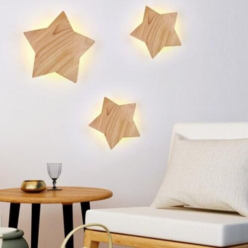 Creative Wood Art LED Star Wall Light Simple Design Modern Style Lighting Lamp
