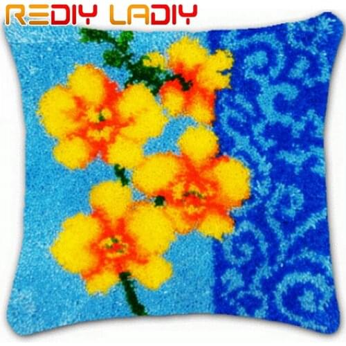 Latch Hook Flower Orchid Roses Cushion Cover Printed Color Canvas Crocheting Arts & Crafts Pillow Case Sofa Pillows Home Decor