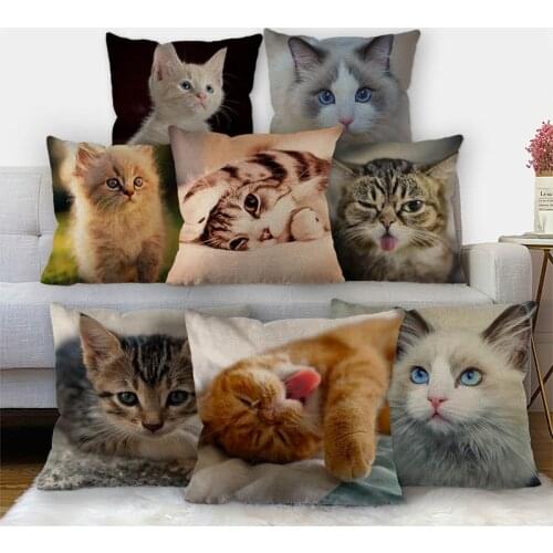 Nice Cat Animal Pillowcase Cotton Linen Fabric Square Zipper Pillowcase 45X45cm Wedding Decorative Pillow cover 11-17