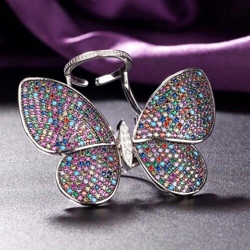 Zlxgirl jewelry fashion activity butterfly Ring Thin Skinny Engagement Wedding Birthstone Rainbow Color Classic aneis rings