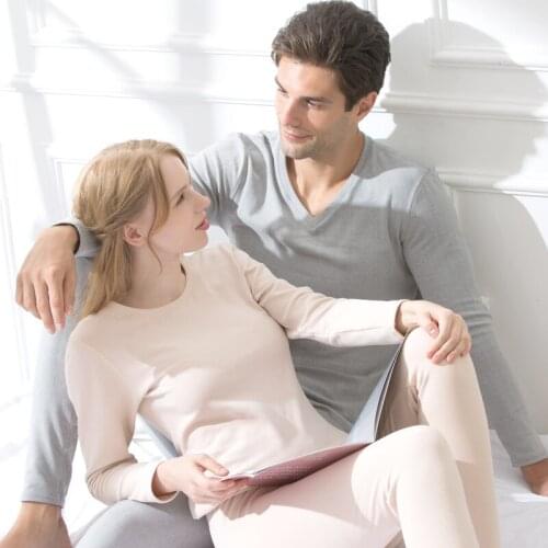 Men Women New Autumn and Winter Thermal Underwear Women Long Johns Suit with Self-threaded Men with Round Collar Undershirts