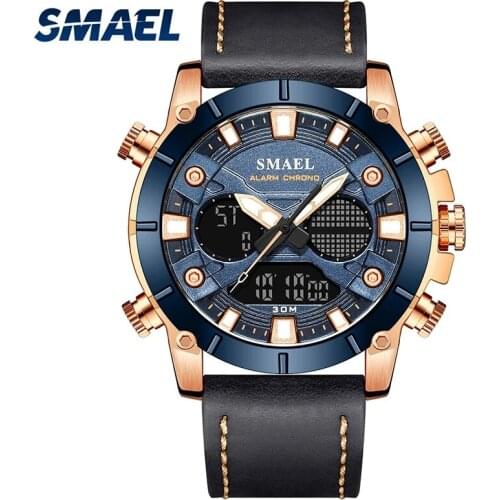 Mens Leather Bracelet Quartz Watch, Pointer And Digital Dual Display, Waterproof Automatic Update Date, Luminous Dial