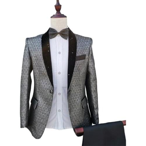 Mens suit wholesale jacket singers male clothes 2021 new fashion host slim stage costume silver show dress terno masculino slim