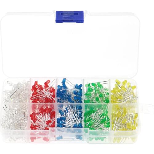5 colors/BOX 5x100pcs=500Pcs 3MM LED Diode Kit Mixed Color Red Green Yellow Blue White