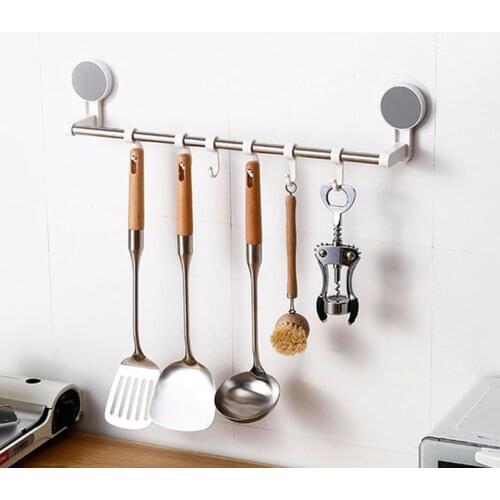 Wall Mounted Kitchen Racks Bathroom Towel Hooks Self Adhesive No Drilling Stainless Steel Hanger Rail Waterproof