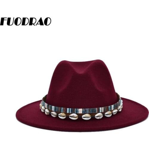 FUODRAO New Wide Brim Hat Women Wool Fedora Hats Autumn Winter Jazz Caps Men Black Vintage Panama Cowboy Hat Donna Elegante F5