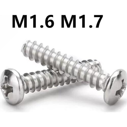 200PCS M1.6 M1.7x4/5/6/8mm PB 304 Stainless steel Cross Round Head Flat Tail Self-tapping Screw