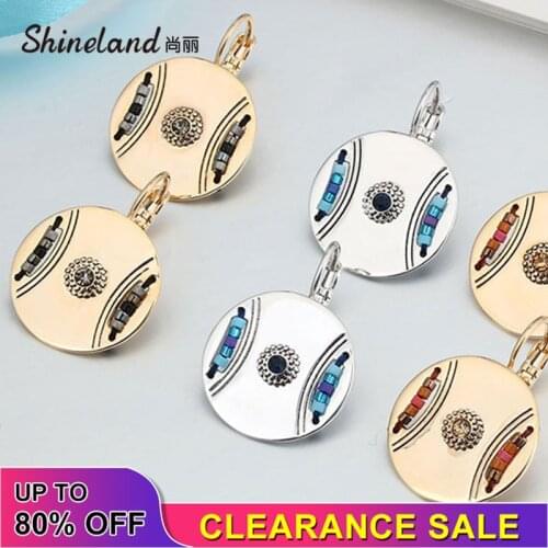 Shineland High Quality Beads Round Drop Earrings Bohemian Ethnic Vintage Metal Brincos For Women Jewelry Party Gift Wholesale