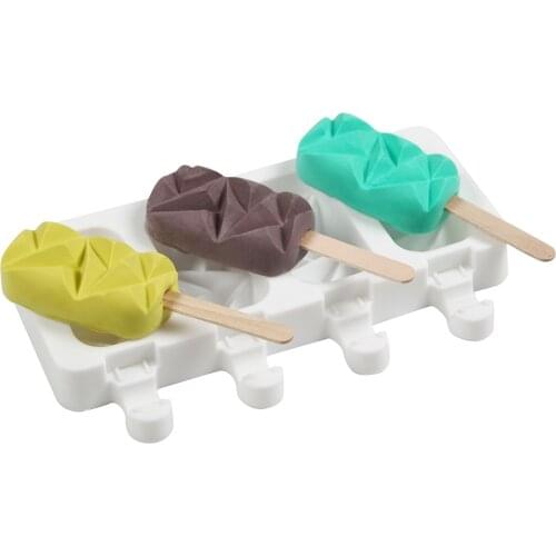 Silicone Ice Cream Mold DIY Homemade Popsicle Moulds Freezer 4 Cell Diamond Ice Cube Tray Popsicle Barrel Makers Baking Tools