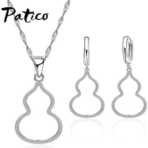 Stylish Geometric Calabash Cucurb Engagement Jewelry Set for Women Party 925 Sterling Silver Cubic Zirconia Made