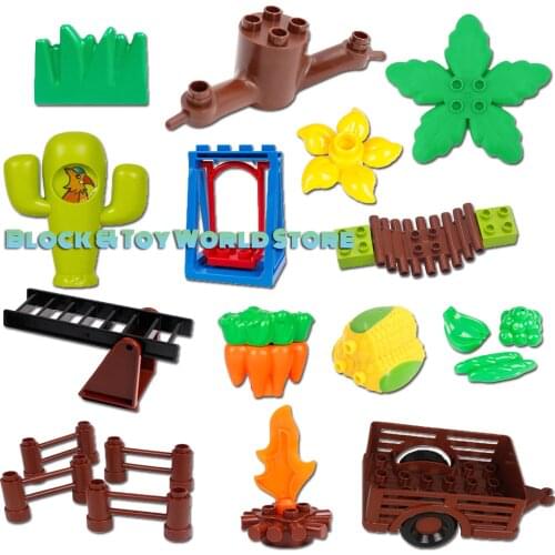 Farm Big Size Building Blocks Plant Decoration Accessories Fence Trees Grass Fruit Set Children Assemble Toys Gifts
