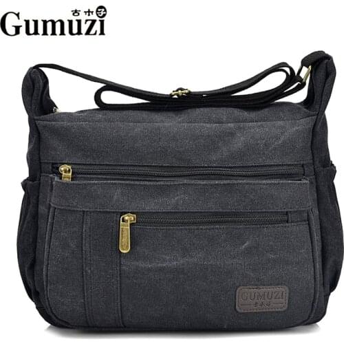 GUMUZI Vintage Canvas Mens Women Messenger Bags High-capacity Crossbody Shoulder Bag Fashion Famale Male Travel Handbag Totes