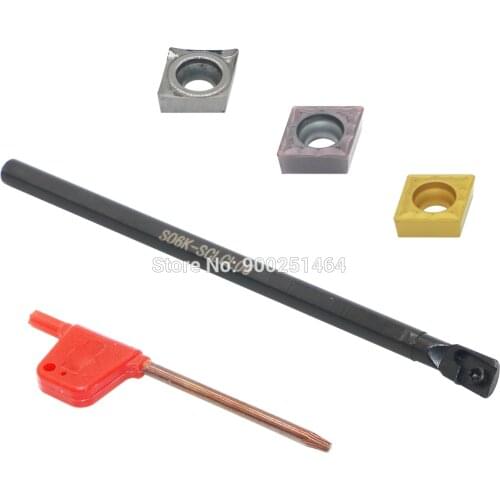 CNC Lathe Tool Inner Bore Boring Cutter S06K-SCLCL06（6mm）Left, with 3 CCMT060204（CCMT21.51） Hard Alloy Blades