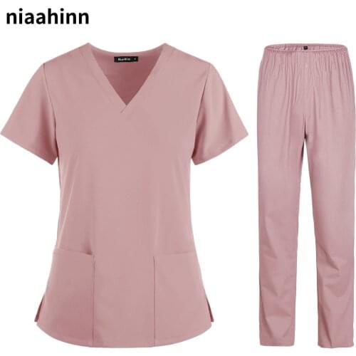 Uniforms Nurse Women Thin and Light Fabric Short Sleeve Medical Clothes Scrubs Nursing Pants Elastic Medical Uniforms for Summer